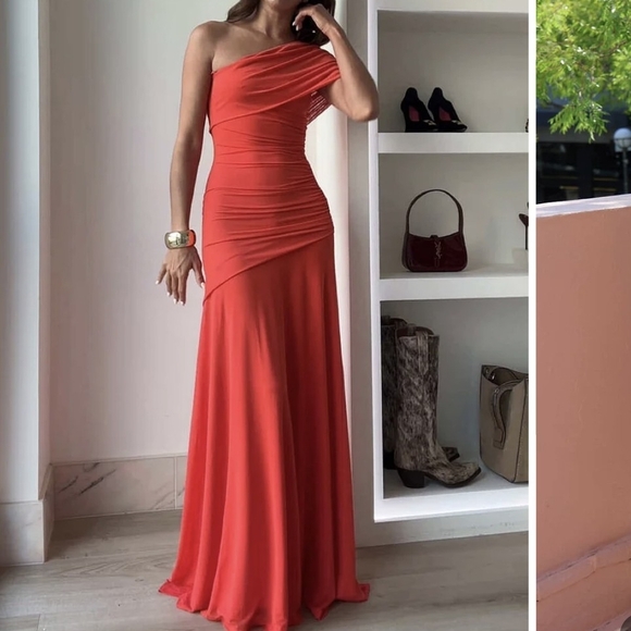 Size XL Elegant Effortless Black One-Shoulder Ruched Stretch Maxi Evening Dress - Picture 4 of 4